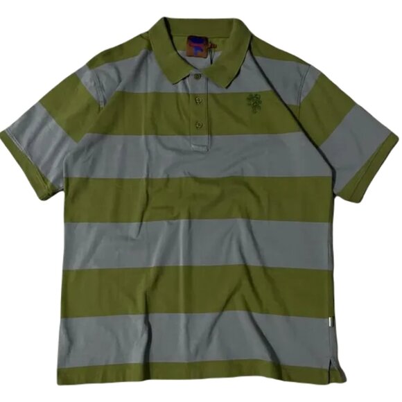 HEAVEN by MARC JACOBS Olive Green Blue-Grey Bold Striped POLO Shirt S Small NEW! - Picture 1 of 7